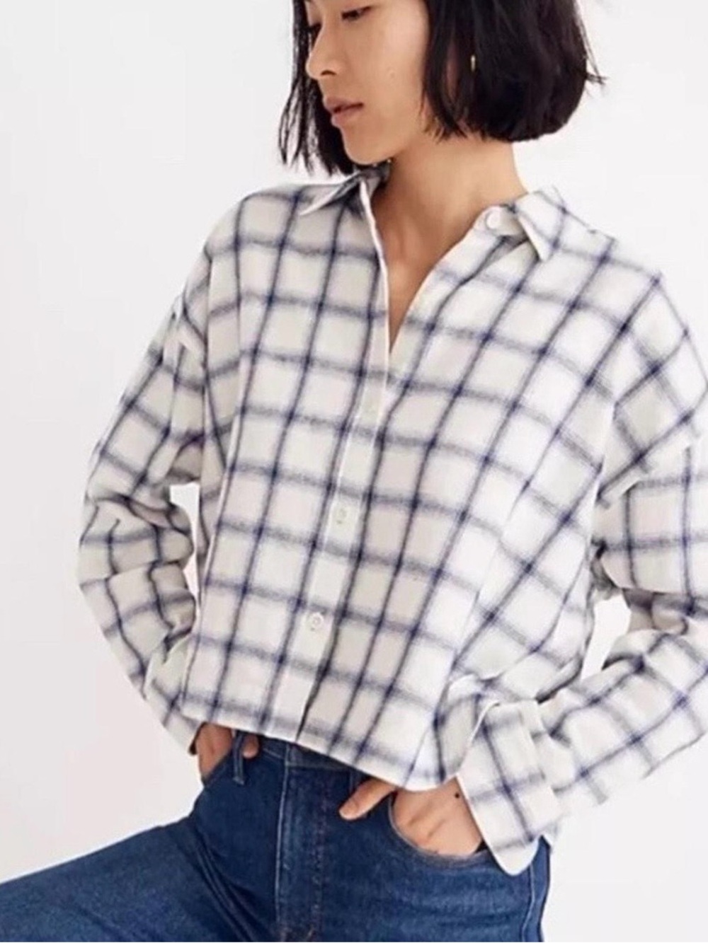 NWT Madewell Women’s White Plaid Button-Up Flannel Shirt